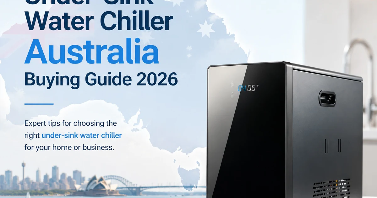 Under-sink water chiller Australia buying guide 2026 with Sydney skyline and Australian map