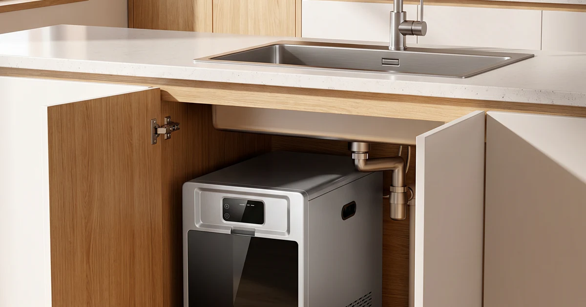 Under-sink water chiller installed in an Australian kitchen cabinet as an OEM alternative to Zip HydroTap